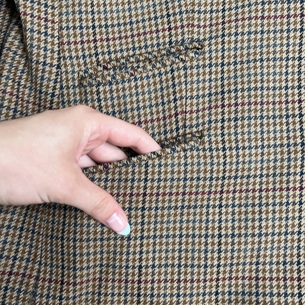 VTG Talbots Riding Blazer Wool Leather Equestrian Heritage Brown Plaid 14 USA - Picture 4 of 13